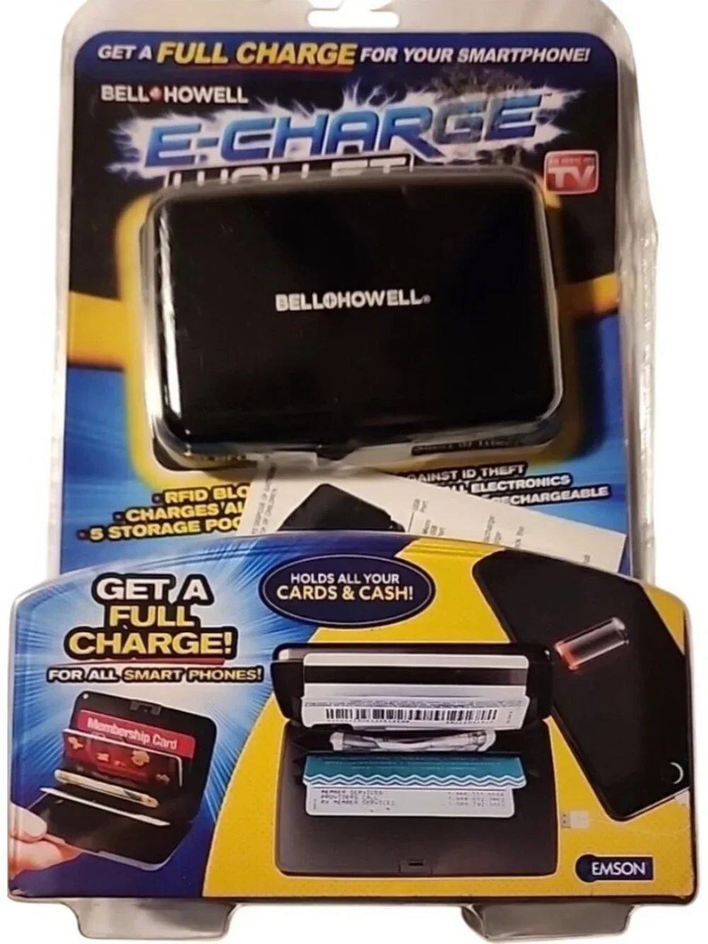Bell Howell E-Charge Rfid Portable Wallet Phone Charger W/ Anti-Theft Protection
